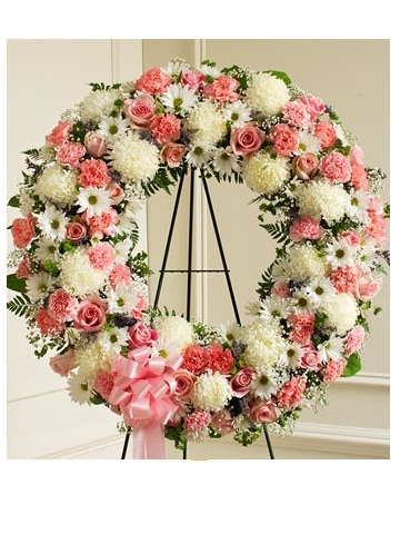 Pink n White Funeral Wreath