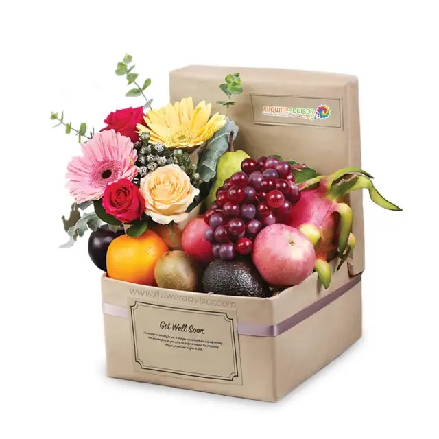 Fresh Fruit and Flower Basket with Packaging