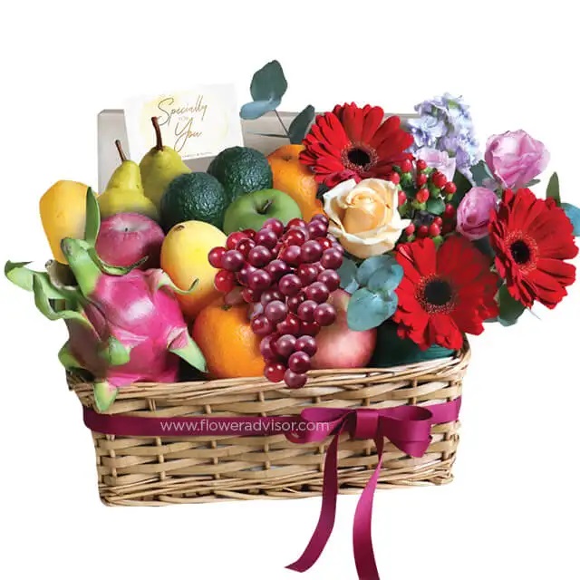 Beautiful Flowers in a Fruit Basket