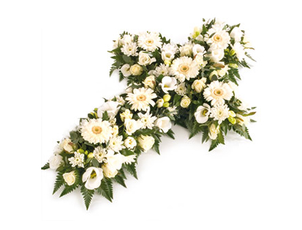 Funeral Cross with White Flowers