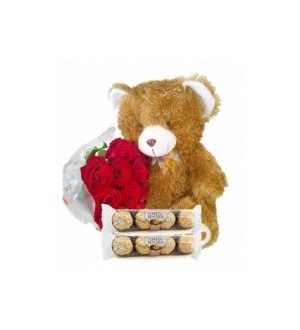 (Vietnam) 12 (standard) Roses, Bear & Chocolates