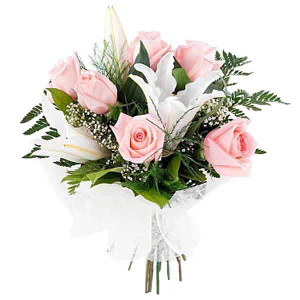 Bouquet with white lilies and pink roses