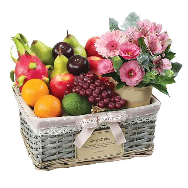 Fresh Flowers in a Fruit Basket