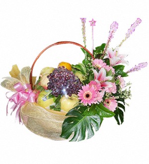 Fruit Basket with Gerbera Flowers