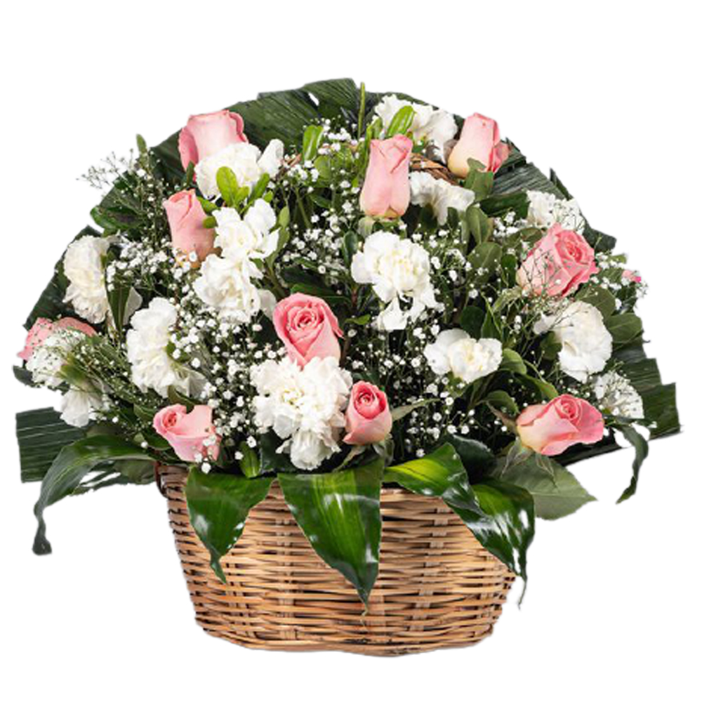 White and Pink Flowers Basket