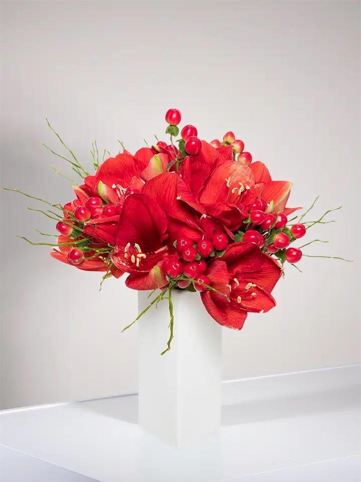 Bouquet of Red Amaryllis and Berries