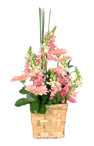 Arrangement of Mixed Flowers and Basket