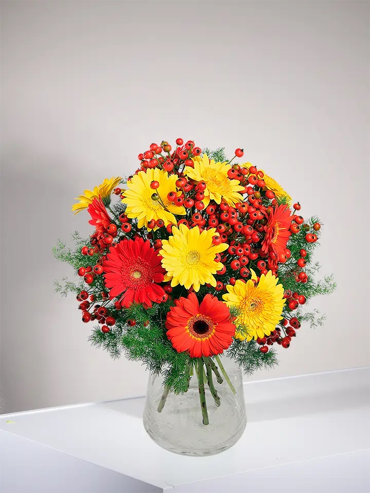 Bouquet of yellow and red Gerbs