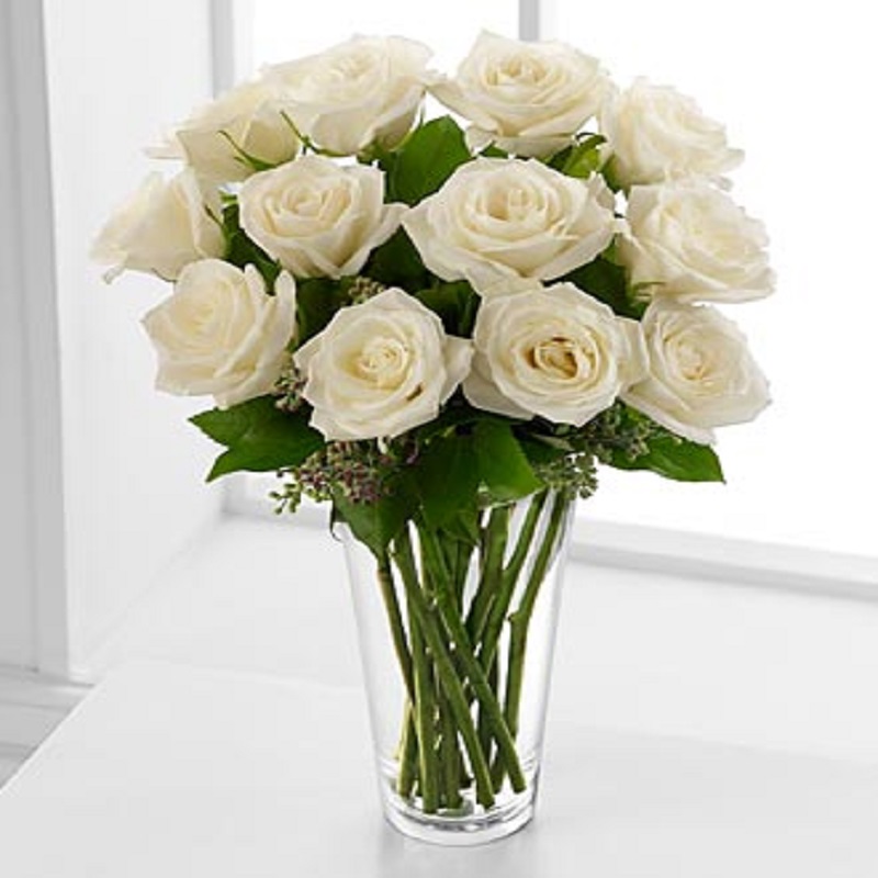 12 ROSES IN VASE