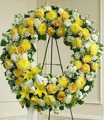 Yellow n white Funeral Wreath