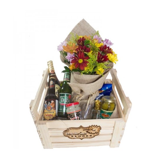 Gift Baskets Beers, Snacks and Flower Arrangement Basket Teleflora